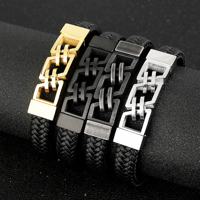 Pulseira Masculina de Aço Inoxidável com Design de Corrente Motociclista