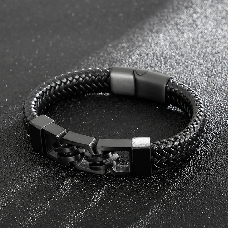 Pulseira Masculina de Aço Inoxidável com Design de Corrente Motociclista