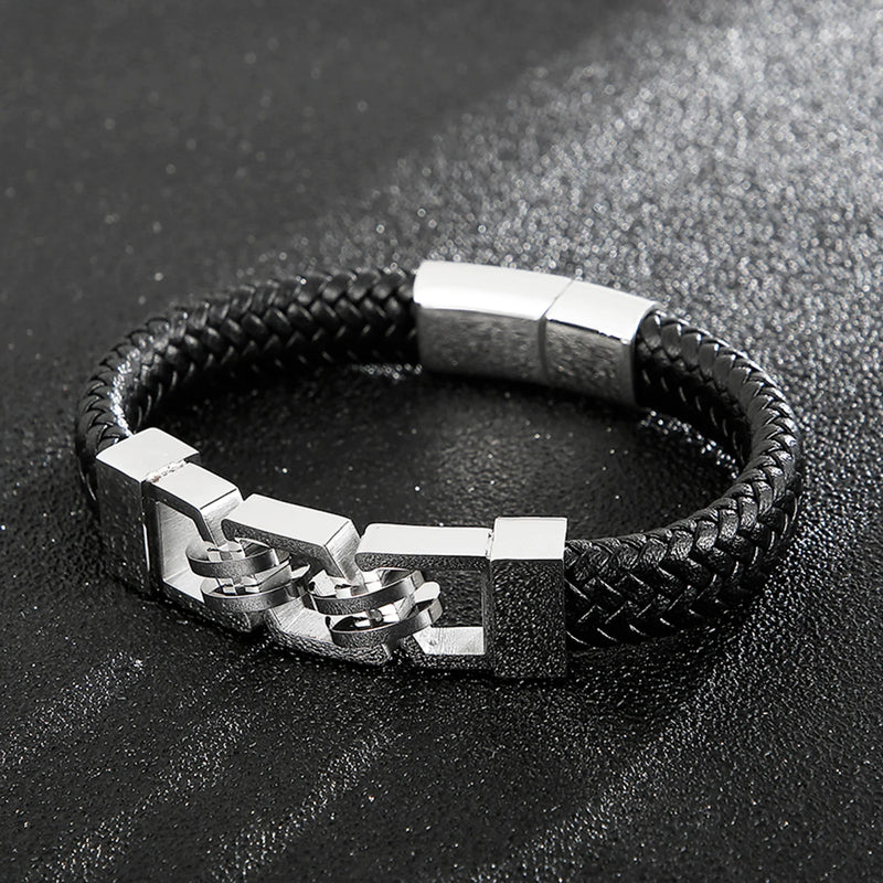 Pulseira Masculina de Aço Inoxidável com Design de Corrente Motociclista