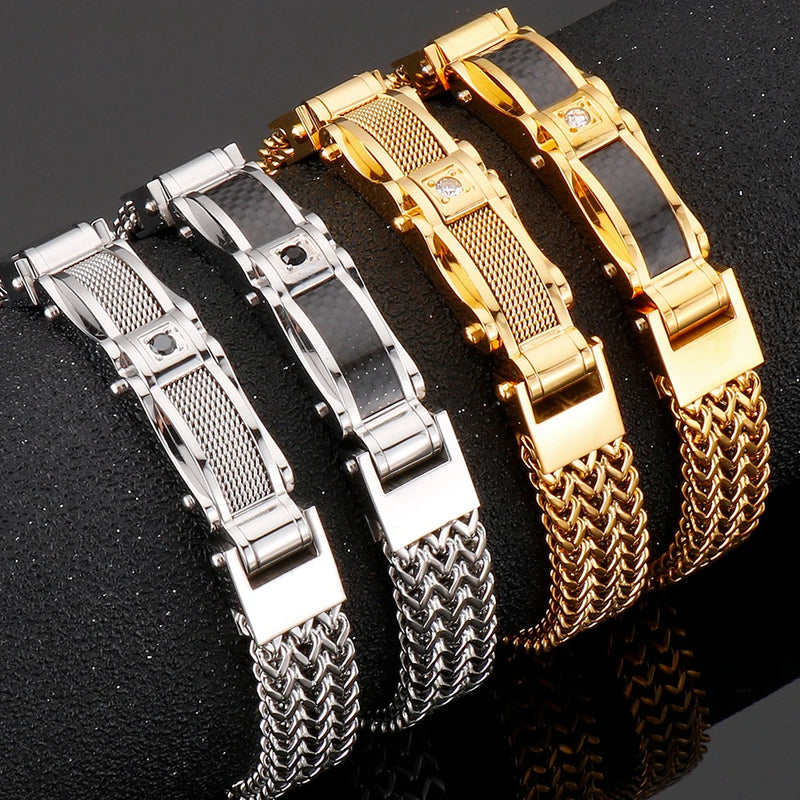 Pulseira Luxuosa Masculina em Aço Dourado 12MM Franco com Fecho Magnético