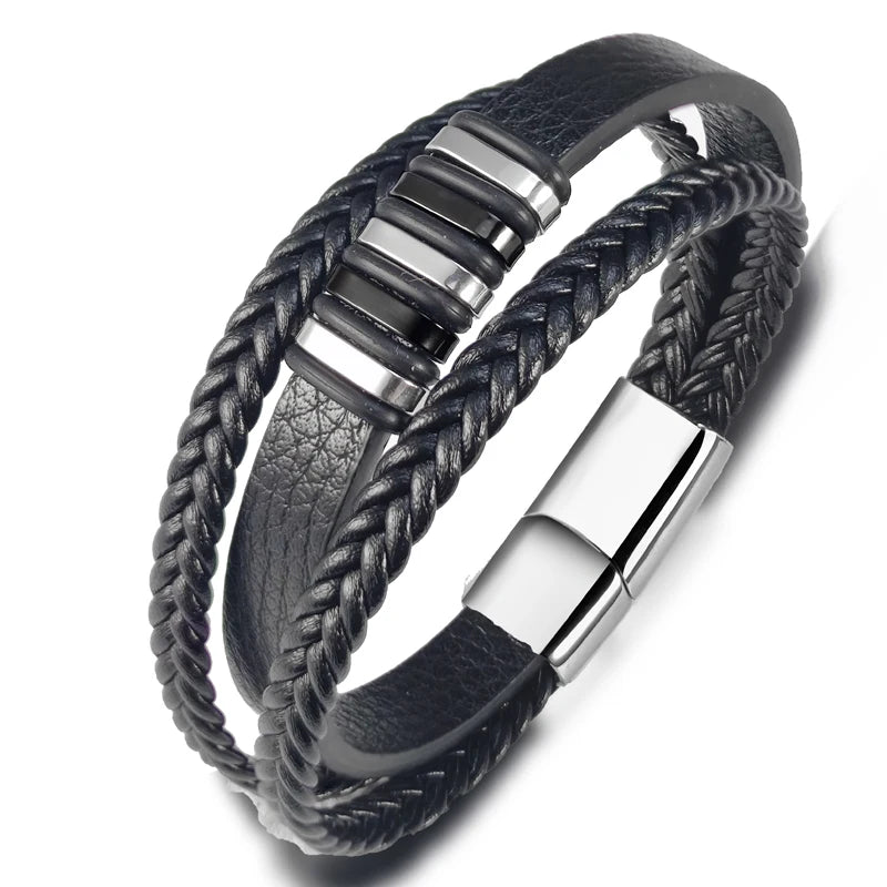 Pulseira Masculina de Couro com Fecho Magnético - Estilo Clássico e Sofisticado