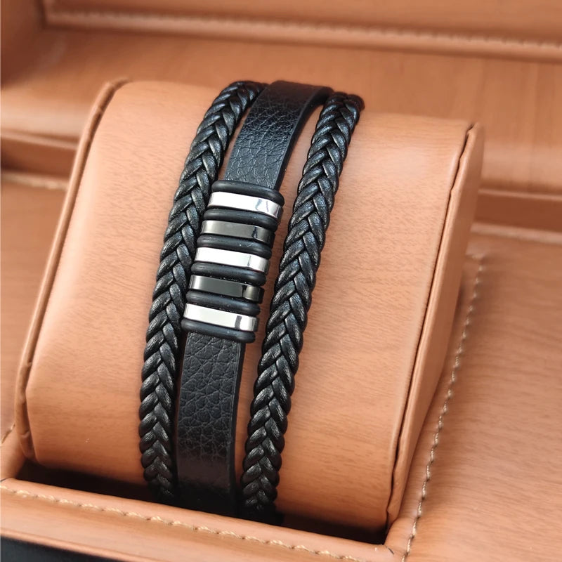 Pulseira Masculina de Couro com Fecho Magnético - Estilo Clássico e Sofisticado