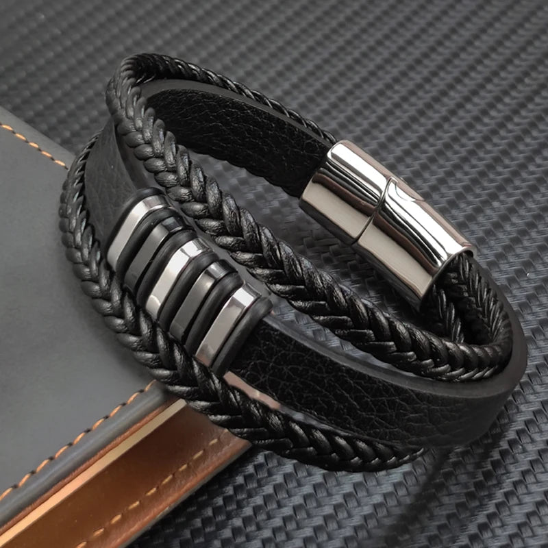 Pulseira Masculina de Couro com Fecho Magnético - Estilo Clássico e Sofisticado