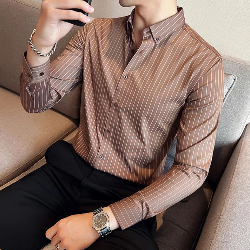 Camisa Social Masculina Listrada Slim Fit: Estilo Luxo e Conforto