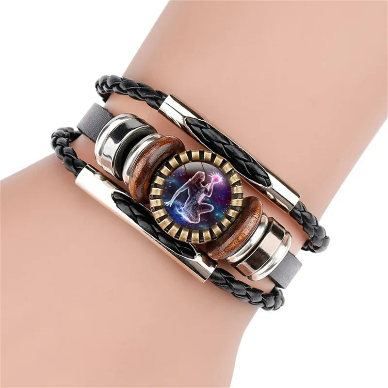 Bracelete Punk Luminoso: Couro Trançado com Constelações!